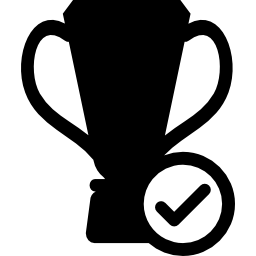 Football winning trophy with check mark icon
