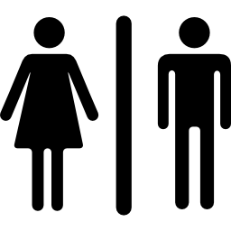 Woman and man silhouettes with a vertical line icon