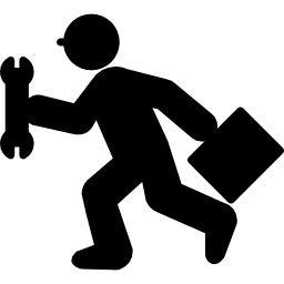 Running repair man with wrench and kit icon