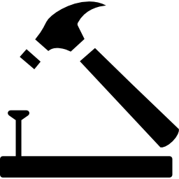 Hammer and nail on wood outline icon