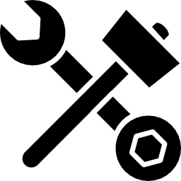 Hammer and double side wrench in cross icon