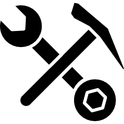 ferramenta de chave inglesa dupla e martelo formando uma cruz Ícone