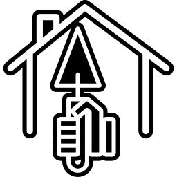 Рука с треугольной лопатой внутри домашнего очертания иконка
