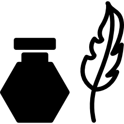 Feather pen and ink container icon