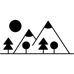 Mountain side with trees made up different shapes icon