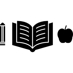 pen met een open boek en een appelsilhouet icoon