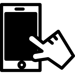 Hand touching a cellphone's screen icon