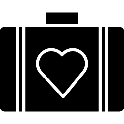 Suitcase of black case with a heart shape icon