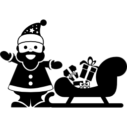weihnachtsmann steht neben dem schlitten icon
