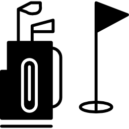 carrito de golf y bandera icono