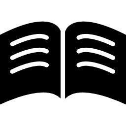 Book of black pages with white text lines opened in the middle icon