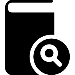 상단에 돋보기 기호로 닫힌 검은 표지 책 icon
