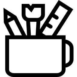 utensilios de oficina dentro de una taza icono