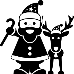 Santa Claus standing with a reindeer icon