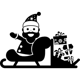 kerstman op een slee met cadeautjes icoon