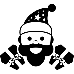 weihnachtsmanngesicht mit haube und zwei weihnachtsblumen an seinen seiten icon