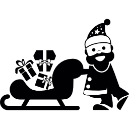 Santa Claus and his sled full of gifts icon
