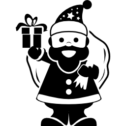 Санта-Клаус держит сумку с подарками на спине и звонит в колокольчик иконка