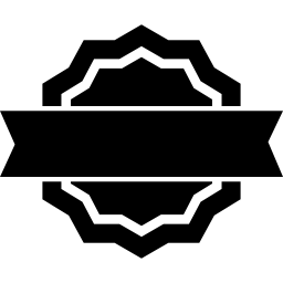 emblema publicitário em formato de estrela circular com um banner frontal no meio Ícone