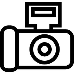 appareil photo avec variante de contour du flash externe Icône