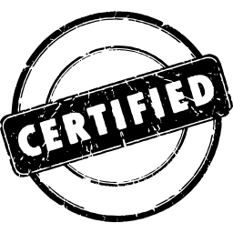 Circular label with certified stamp icon