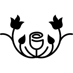 Rose outline variant with leaves silhouette and vines icon