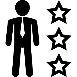 uomo in abbigliamento d'affari con contorno di tre stelle icona