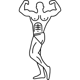 Muscular man showing his muscles icon