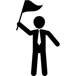 mężczyzna stojący podnoszący flagę w prawej ręce ikona