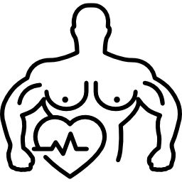 Muscular male outline with heart and lifeline icon