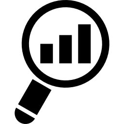 Magnifying glass on a rising bar graph icon