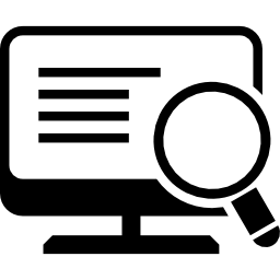 Desktop computer screen with magnifying glass and list icon