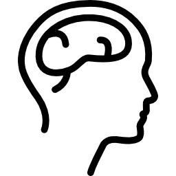 vista lateral de la cabeza masculina con cerebros icono