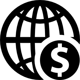 grafico della sfera del globo con il simbolo del dollaro icona