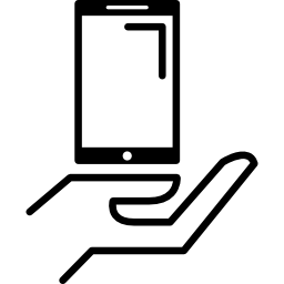 contorno de mano abierta sosteniendo teléfono móvil icono