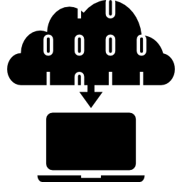 laptop connesso e download dal cloud icona