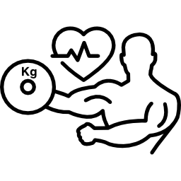 Gymnast with a dumbbell and heart shape with lifeline icon