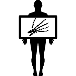 uomo che tiene un'immagine a raggi x delle ossa della mano icona