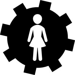 kształt kobiety w kole zębatym ikona