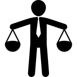 Man with two objects in his hands looking like a human balanced scale icon