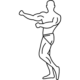 Muscular male gymnast showing his muscles standing from side view icon