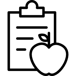 Apple and a clipboard with notes for gymnast diet control icon
