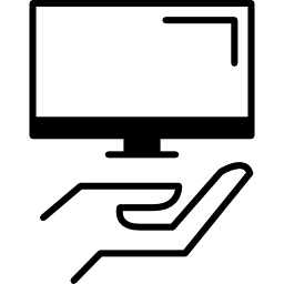 hand met een monitor van tv of computer icoon