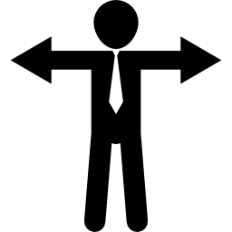 Man standing with extended arms pointing at both sides with arrows shape icon
