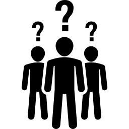 ludzka grupa z pytaniami i wątpliwościami ikona