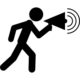 Man walking talking by a speaker icon