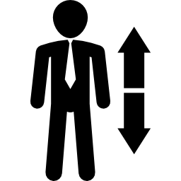 hombre de pie con pareja de flechas ascendente y descendente icono