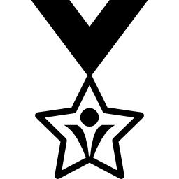 Star shaped medal hanging of a ribbon icon