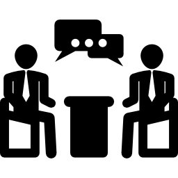Бизнесмены разговаривают на деловой встрече иконка