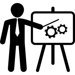 zakenman in een presentatie met een afbeelding op een bord icoon